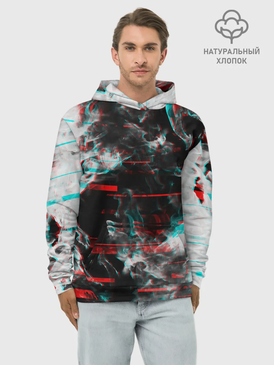 Худи мужской база хлопок / White flame glitch