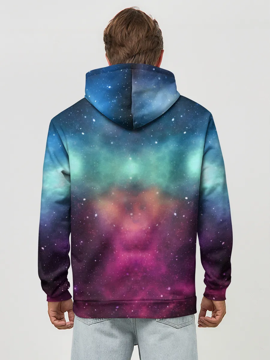 Худи мужской база хлопок / Кот с радугой и пиццей