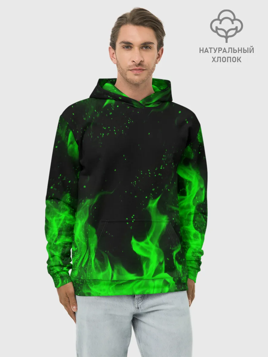 Худи мужской база хлопок / ЗЕЛЁНЫЙ ОГОНЬ | GREEN FIRE
