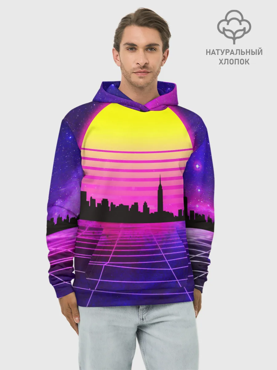 Худи мужской база хлопок / ГОРОД В НЕОНЕ