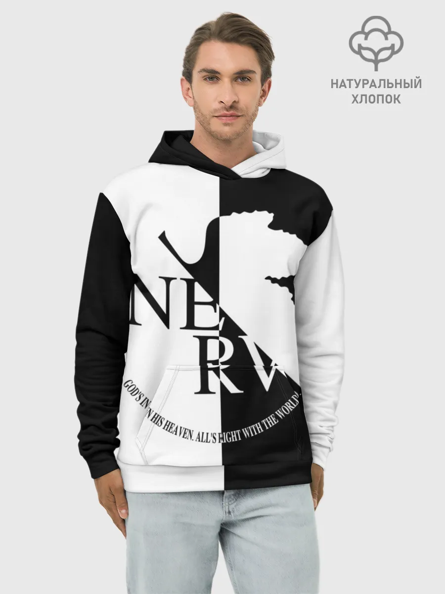 Худи мужской база хлопок / Nerv black and white