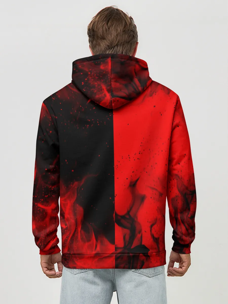 Худи мужской база хлопок / BLACK RED FIRE