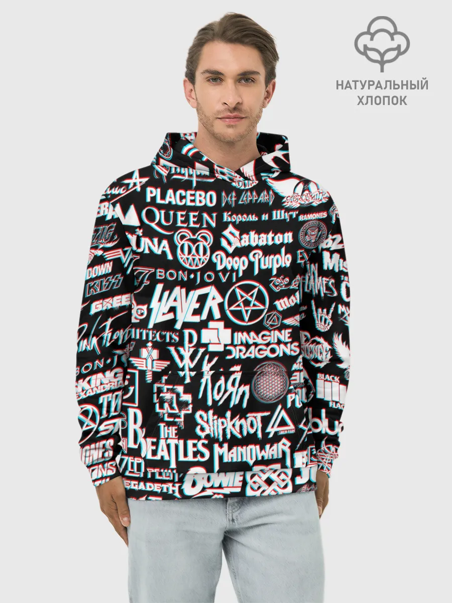 Худи мужской база хлопок / ЛОГОТИПЫ РОК ГРУПП GLITCH