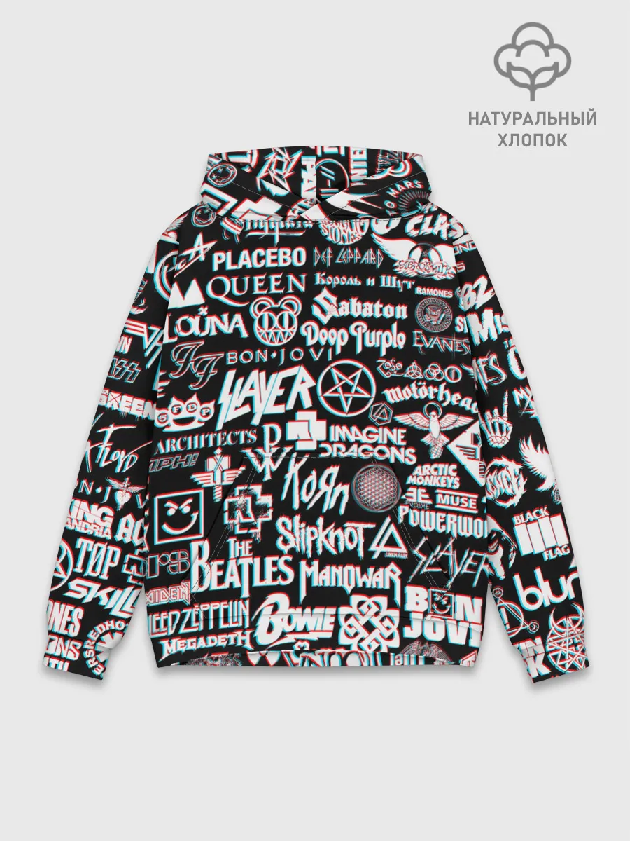 Худи мужской база хлопок / ЛОГОТИПЫ РОК ГРУПП GLITCH