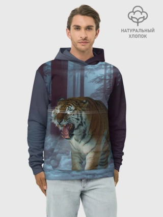 Худи мужской база хлопок / ТИГР В СУМЕРЕЧНОМ ЛЕСУ