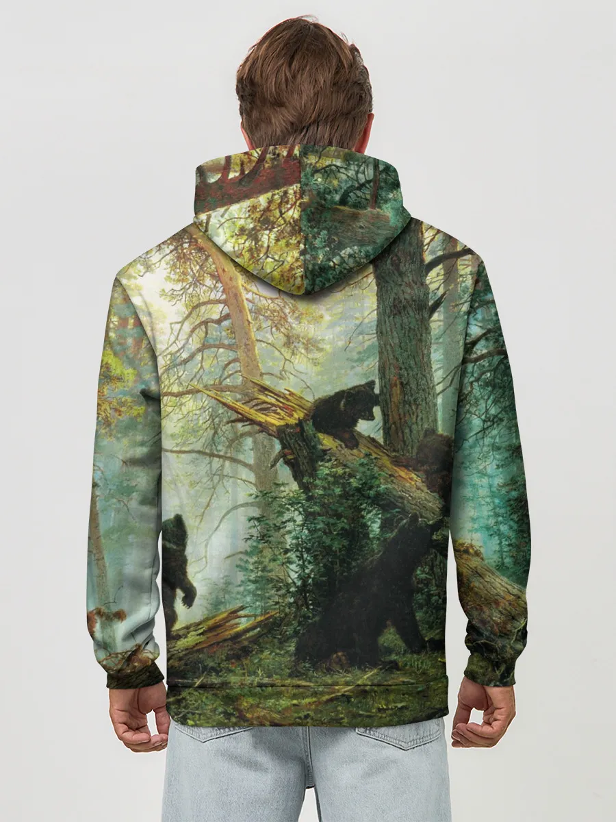 Худи мужской база хлопок / Утро в сосновом лесу