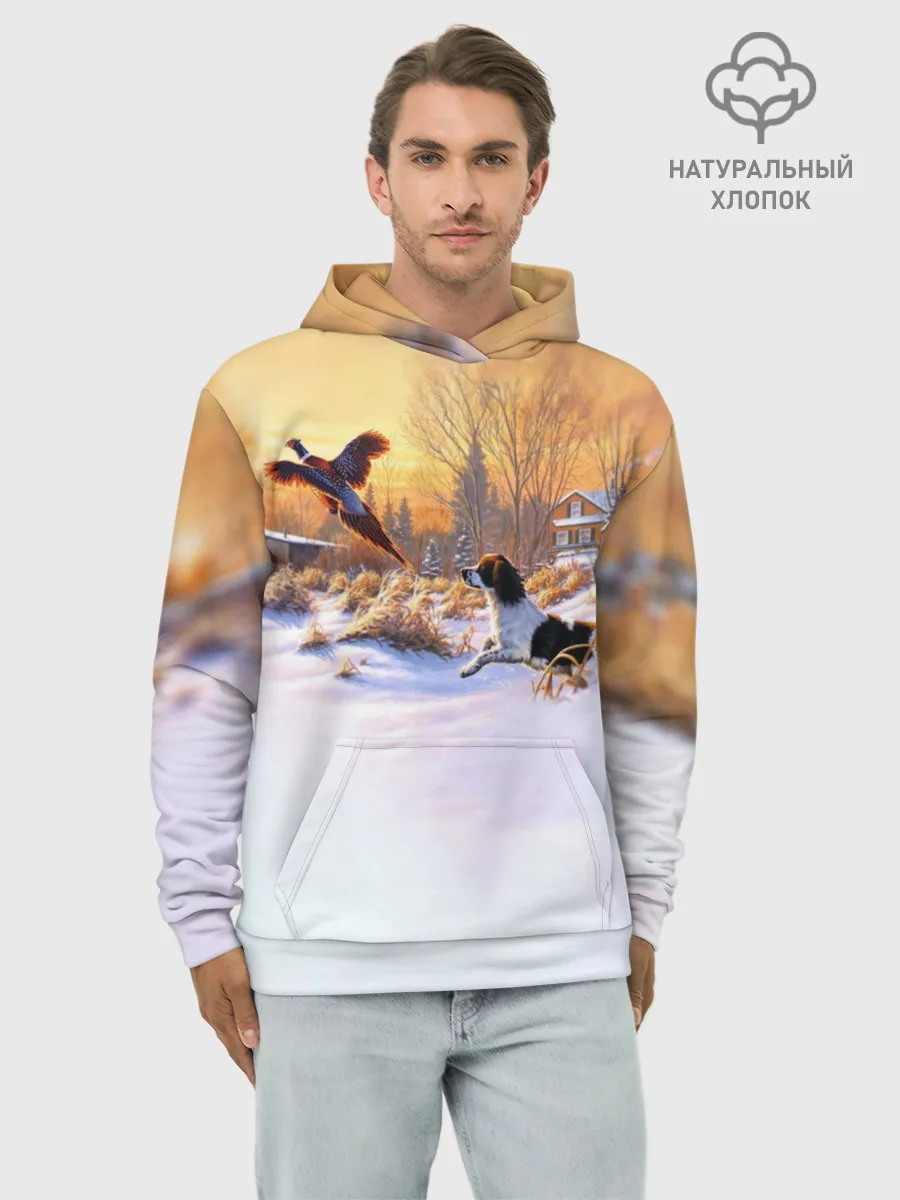 Худи мужской база хлопок / Собака и фазан