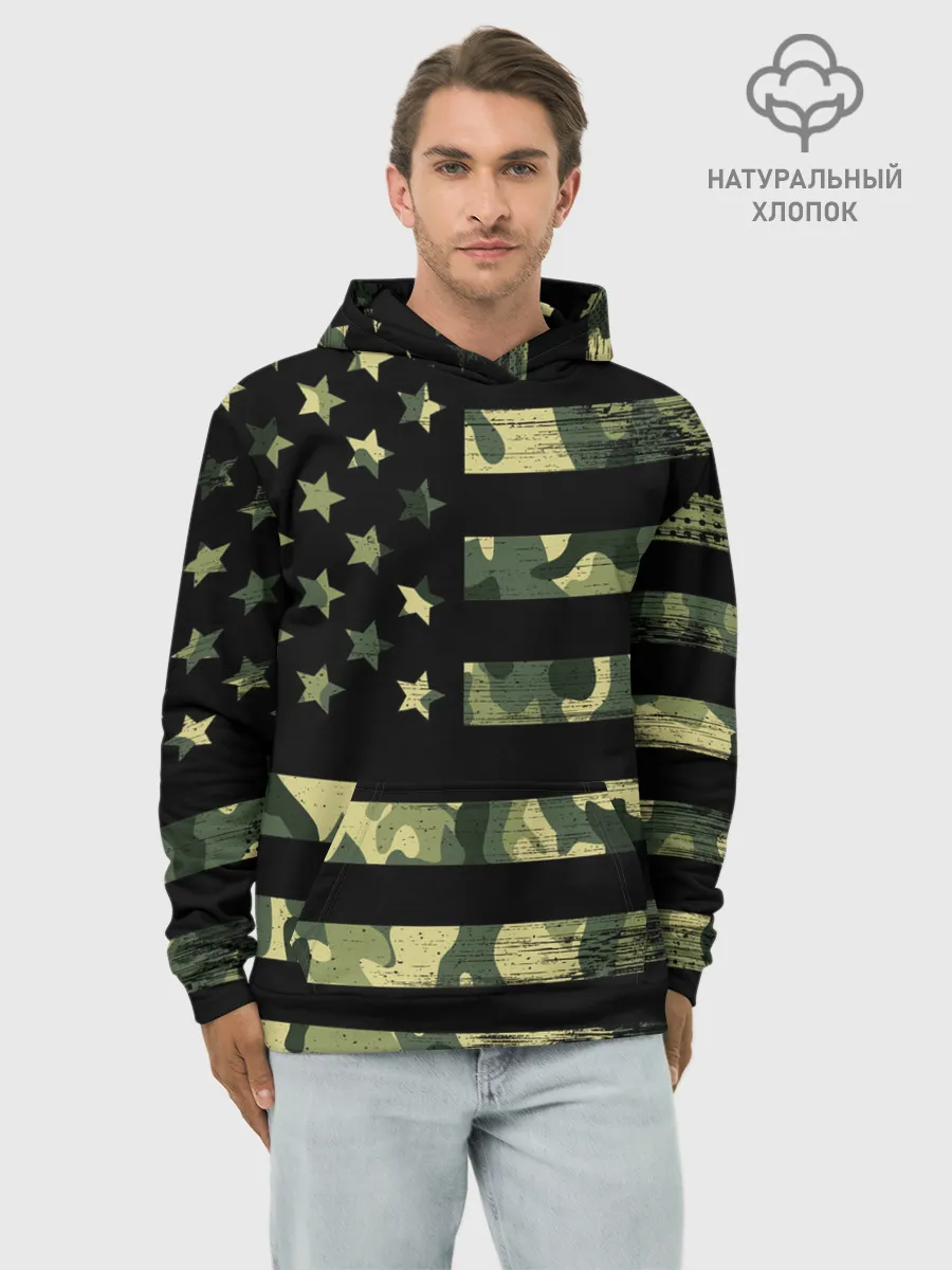 Худи мужской база хлопок / American Flag Camo