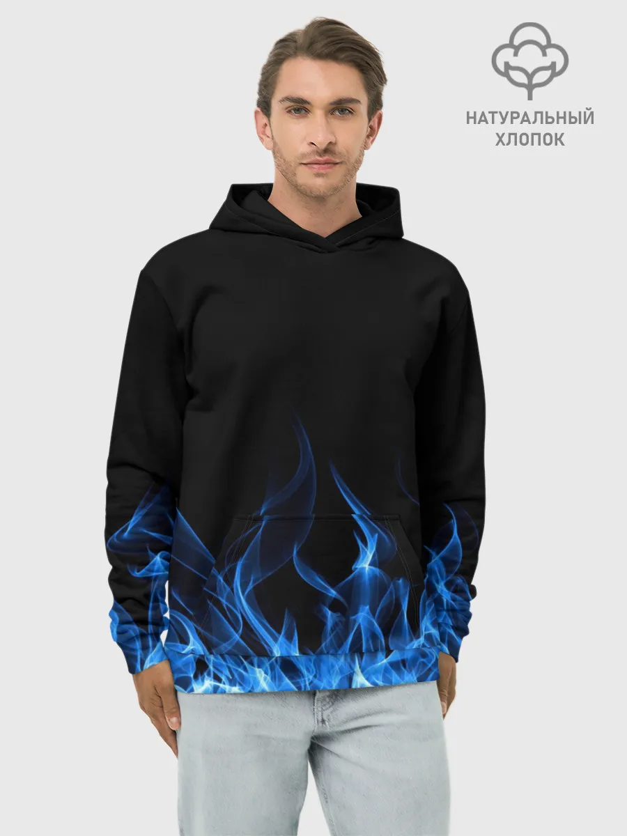 Худи мужской база хлопок / Синий Огонь
