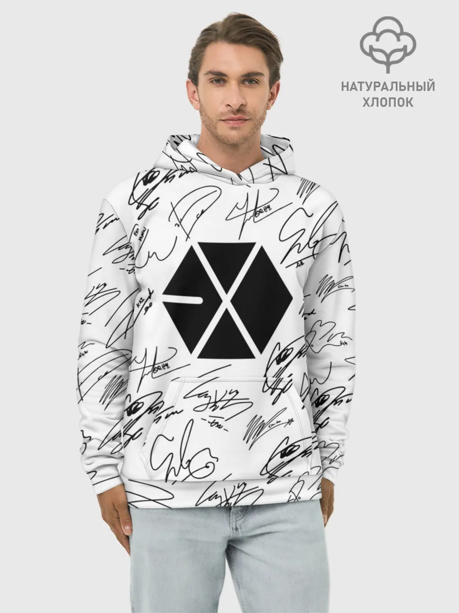 Худи мужской база хлопок / EXO BAND АВТОГРАФЫ