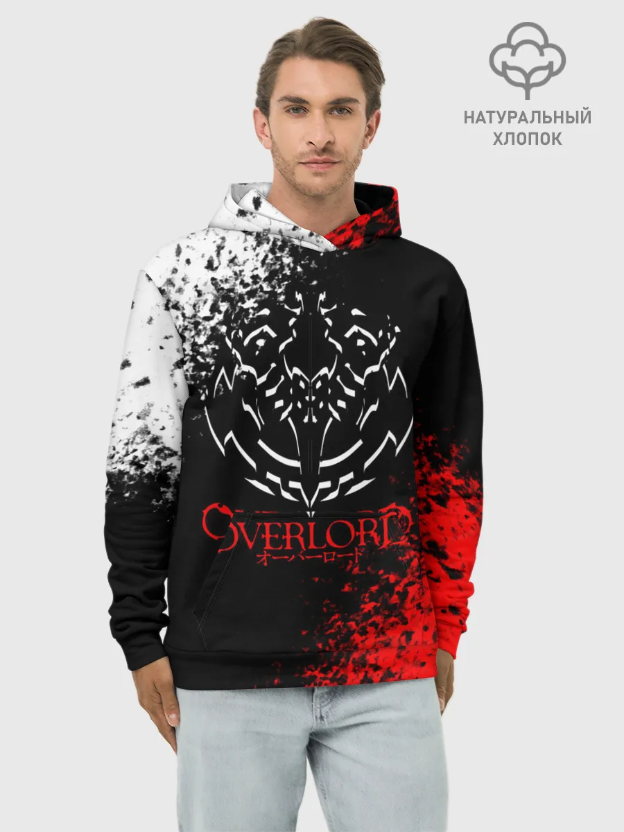 Худи мужской база хлопок / Оверлорд лого краснобелый