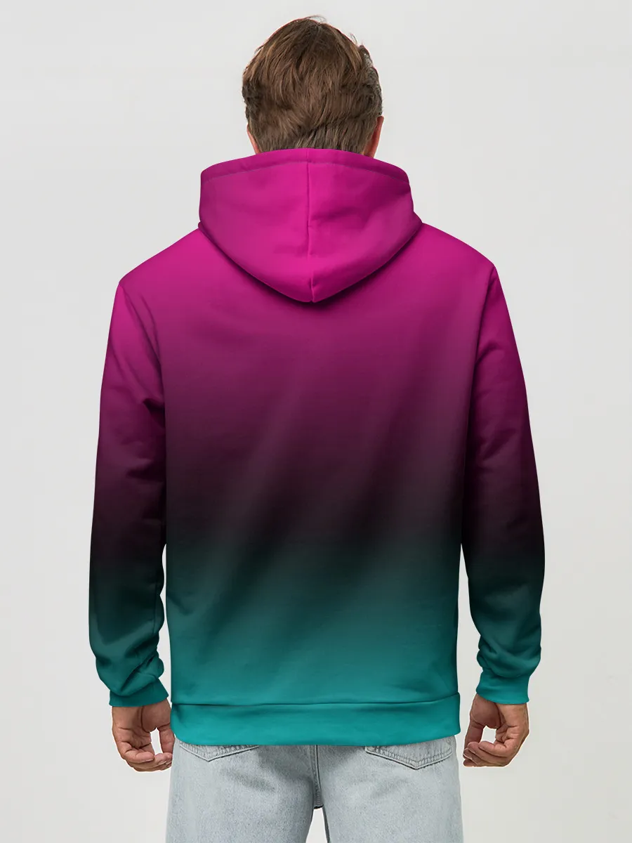 Худи мужской база хлопок / РЕТРО ЕДИНОРОГ НЕОН