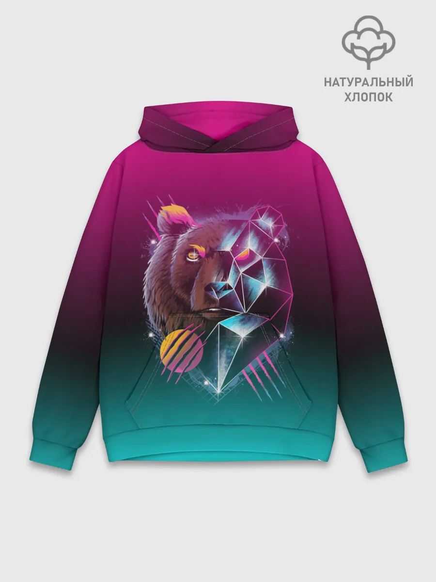 Худи мужской база хлопок / RETRO CYBER BEAR NEON