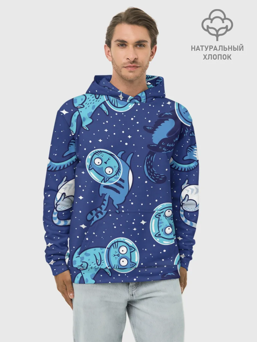 Худи мужской база хлопок / Кот Космонавт