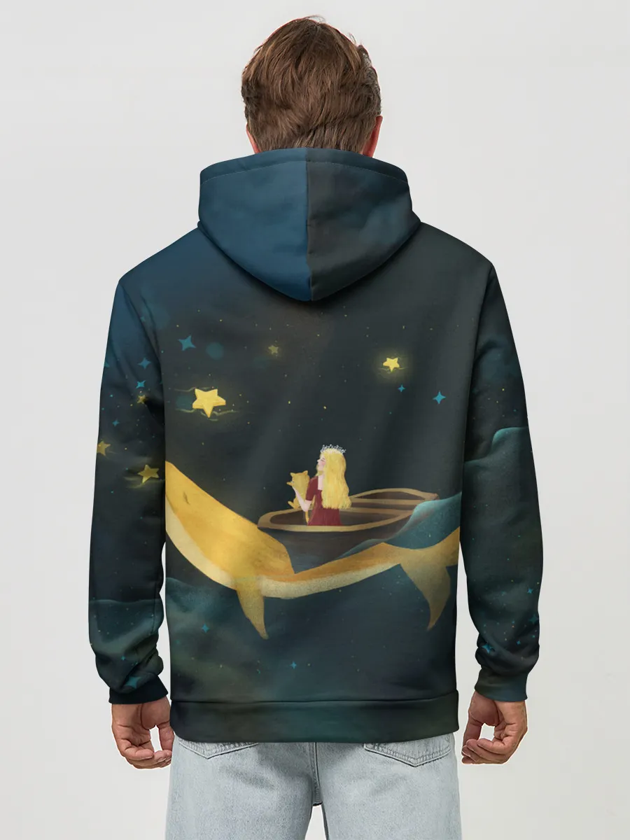 Худи мужской база хлопок / Девушка и кит в облаках