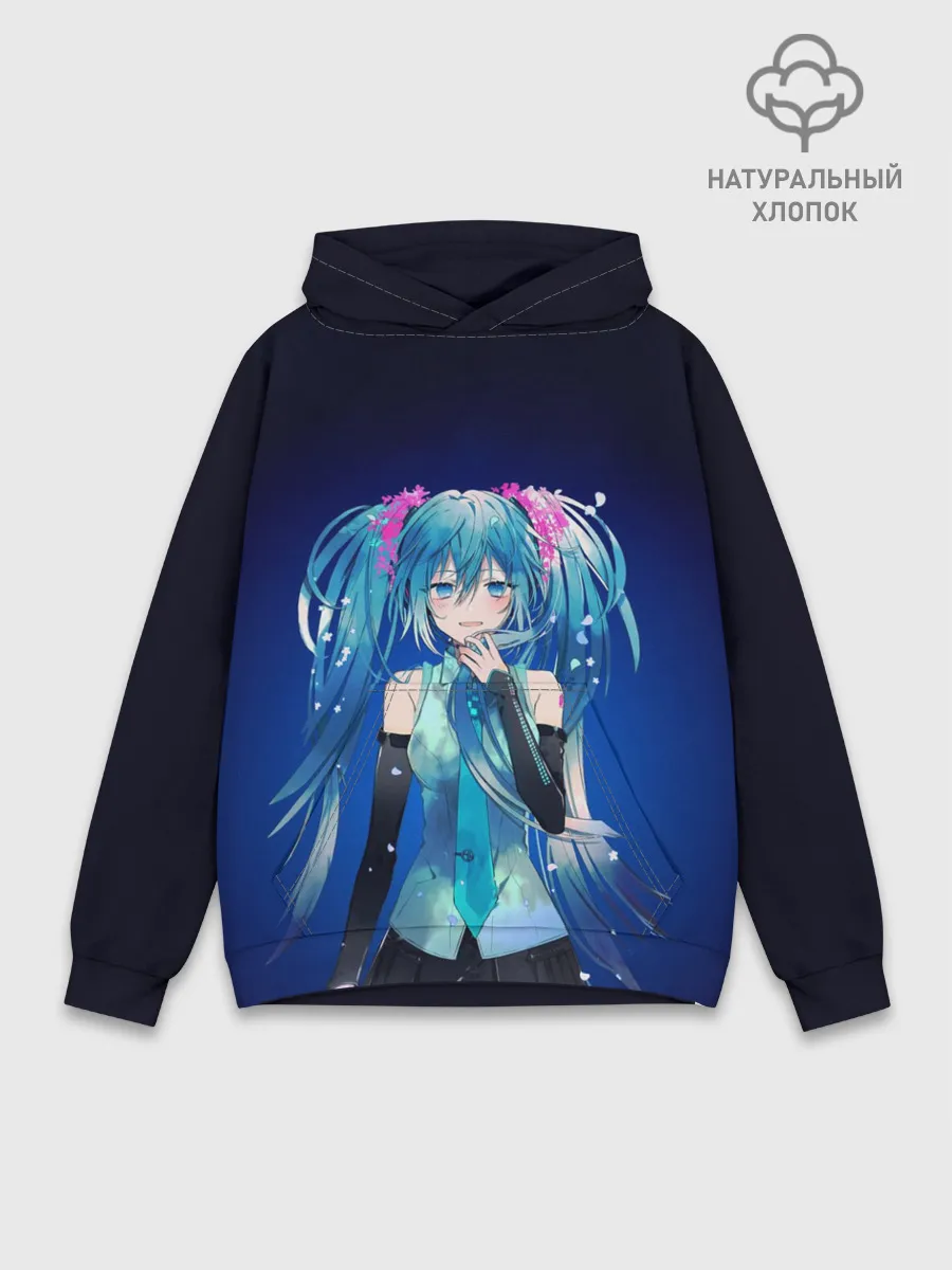 Худи мужской база хлопок / Hatsune Miku на черном фоне