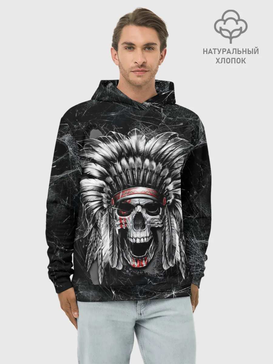 Худи мужской база хлопок / Индеец череп