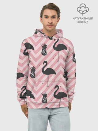 Худи мужской база хлопок / Черный фламинго