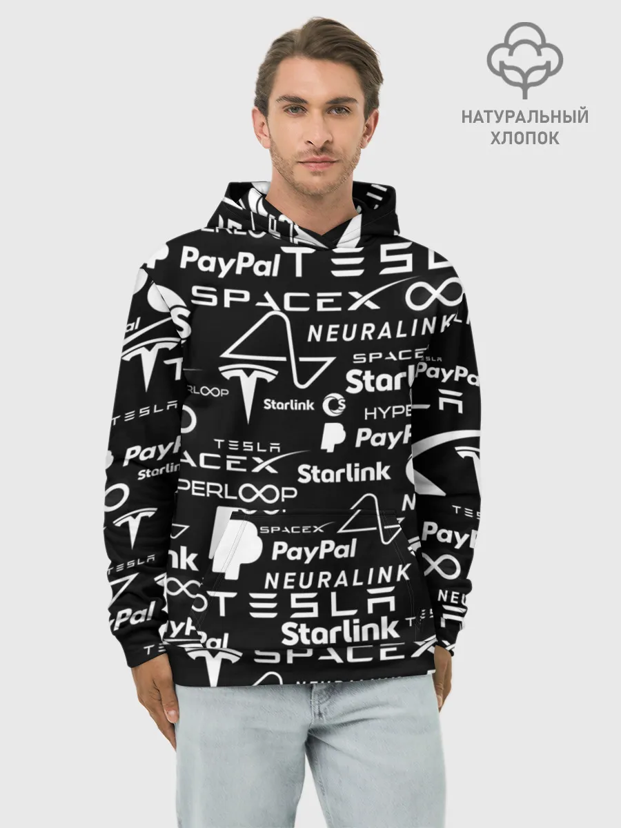Худи мужской база хлопок / ЛОГОТИПЫ ПРОЕКТОВ ИЛОНА МАСКА.