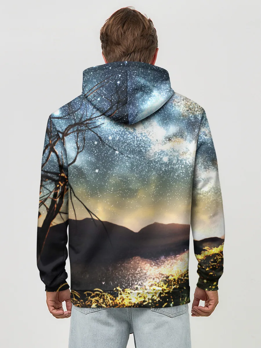 Худи мужской база хлопок / Ночь в горах