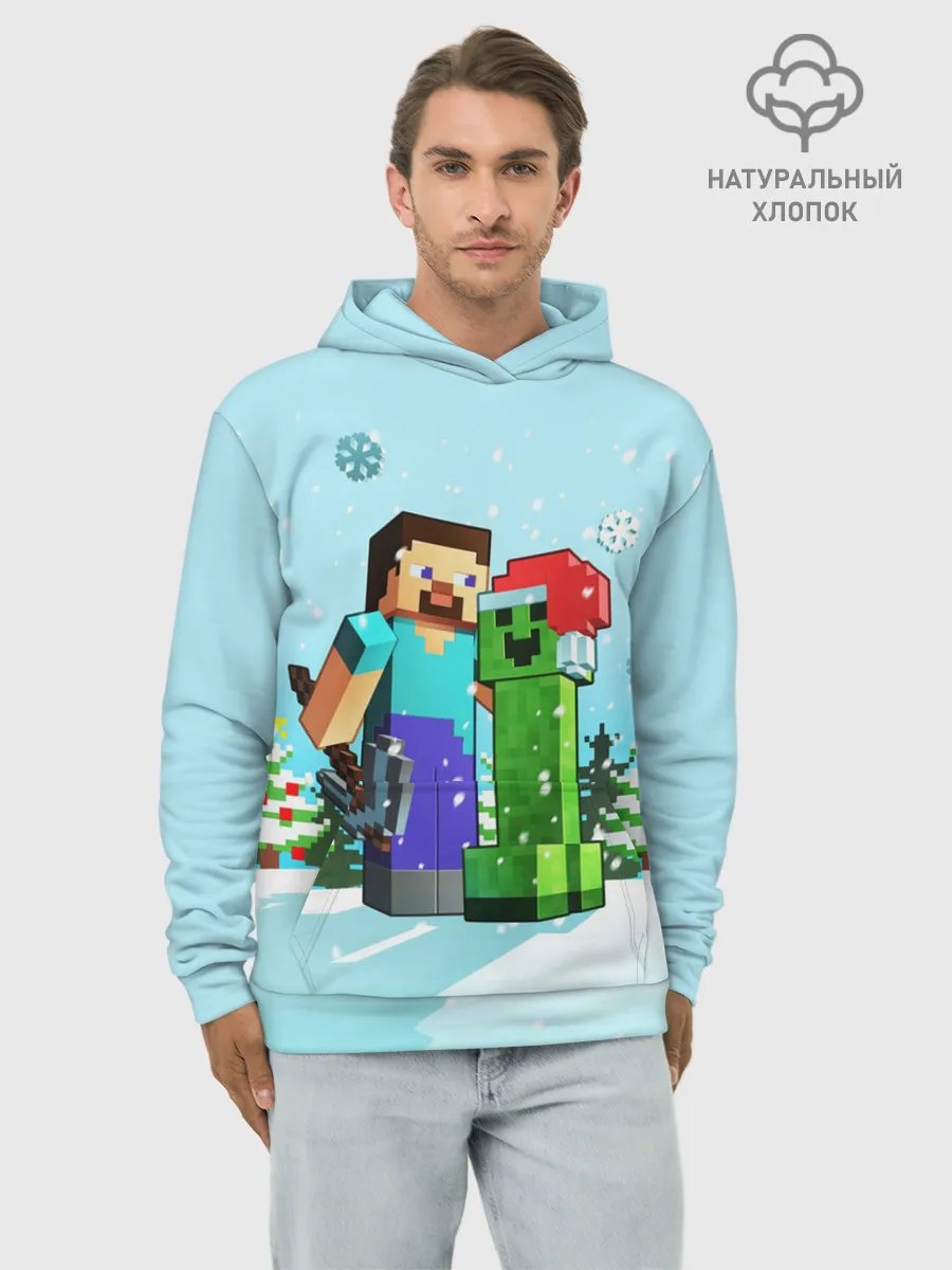 Худи мужской база хлопок / MINECRAFT НОВОГОДНИЙ