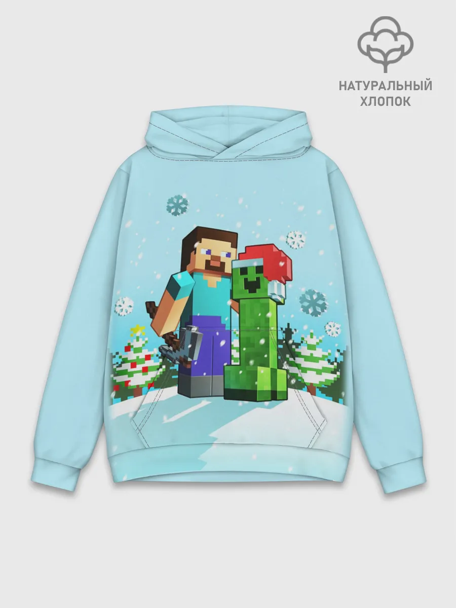 Худи мужской база хлопок / MINECRAFT НОВОГОДНИЙ