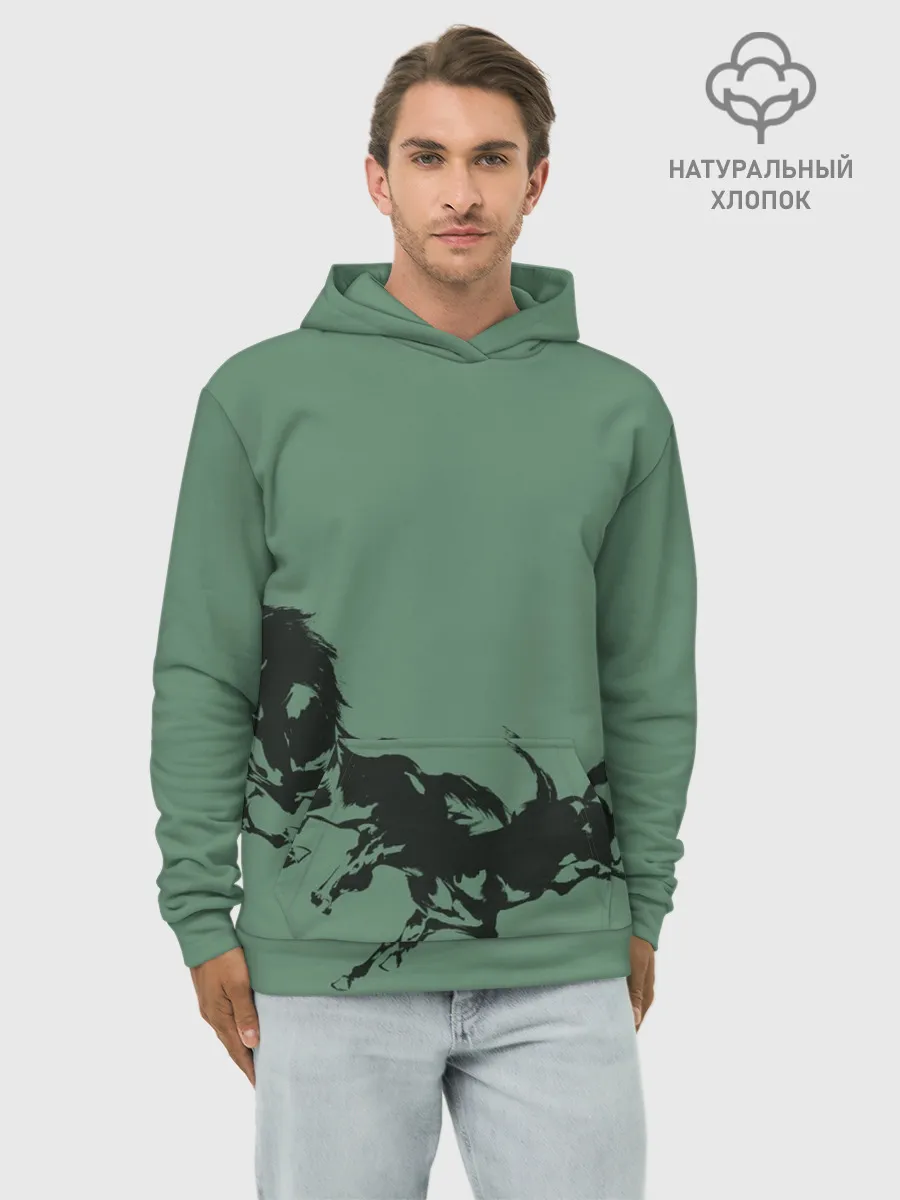 Худи мужской база хлопок / черные кони