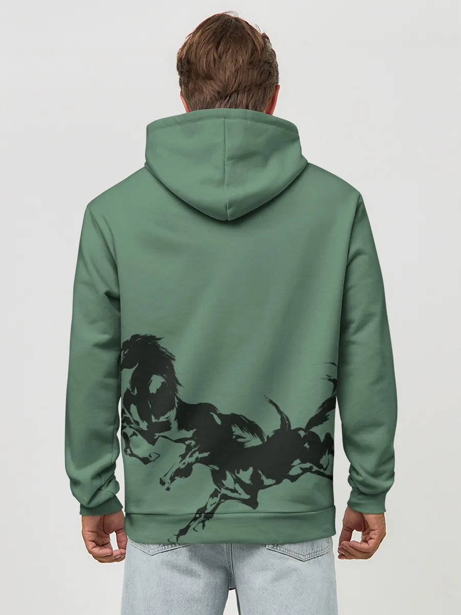 Худи мужской база хлопок / черные кони