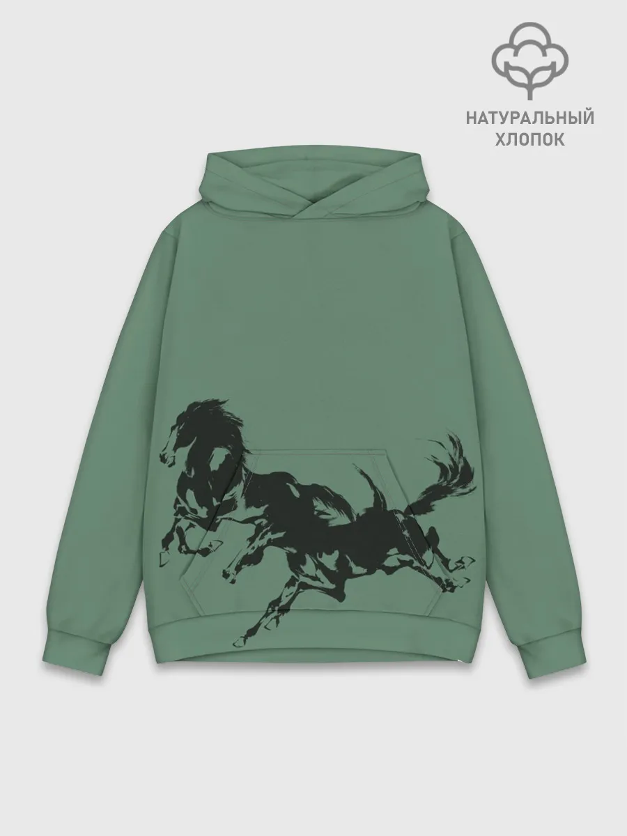 Худи мужской база хлопок / черные кони