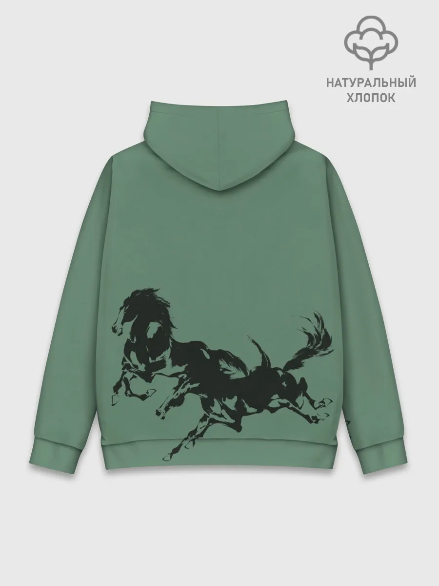 Худи мужской база хлопок / черные кони