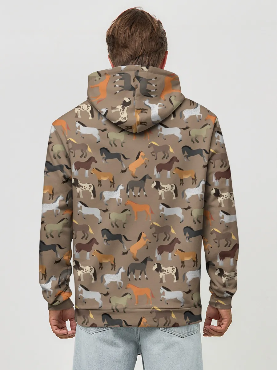 Худи мужской база хлопок / кони-лошади