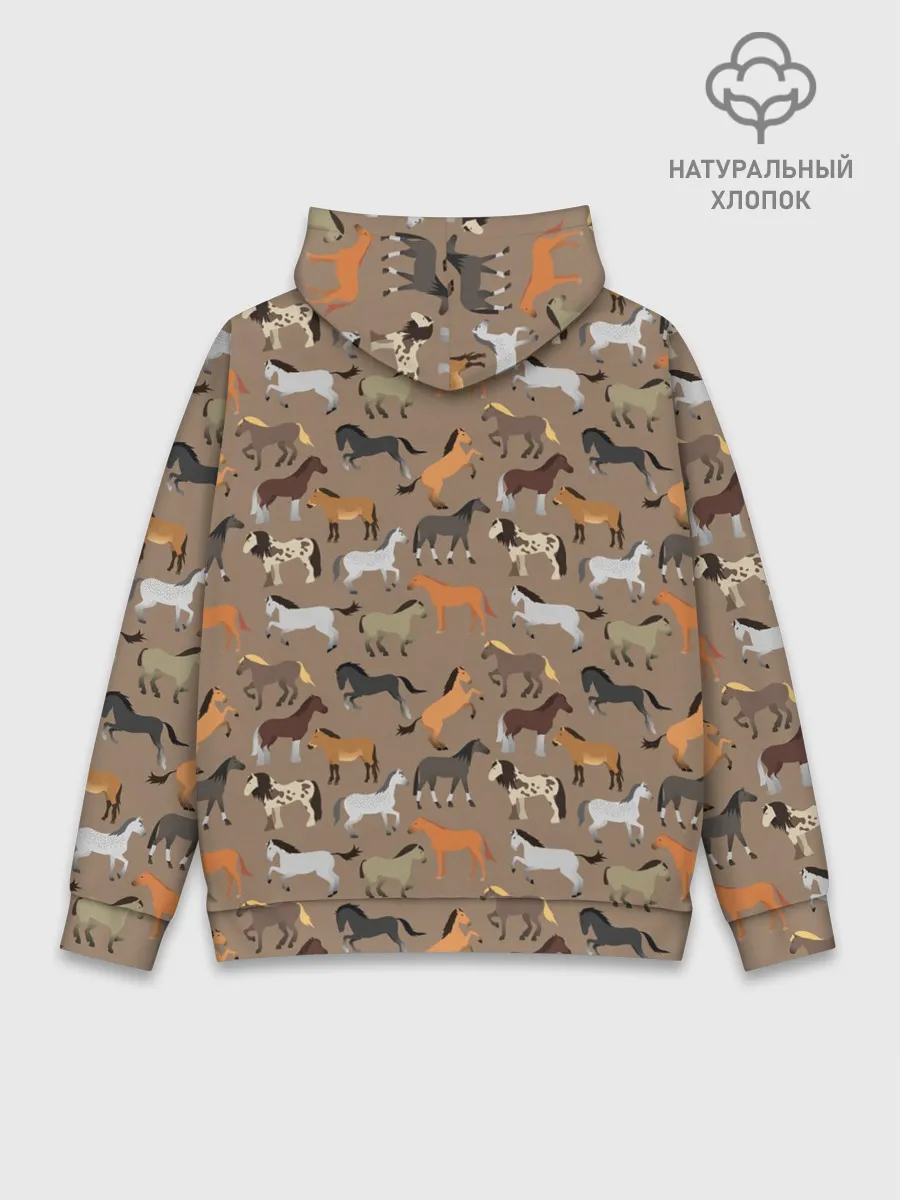 Худи мужской база хлопок / кони-лошади