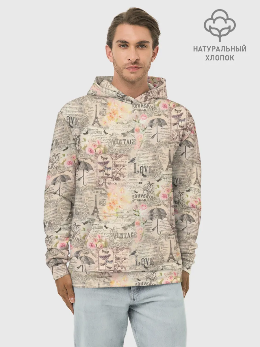 Худи мужской база хлопок / Paris vintage theme