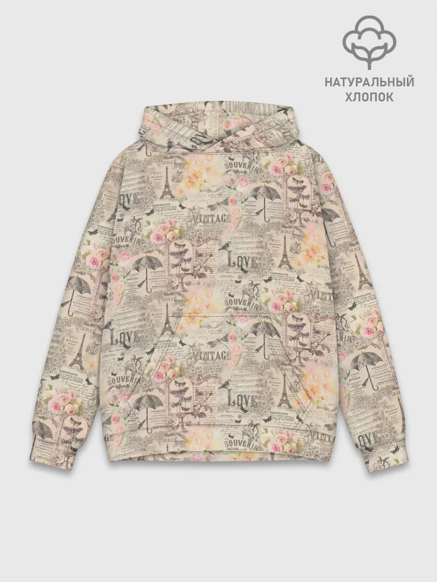 Худи мужской база хлопок / Paris vintage theme