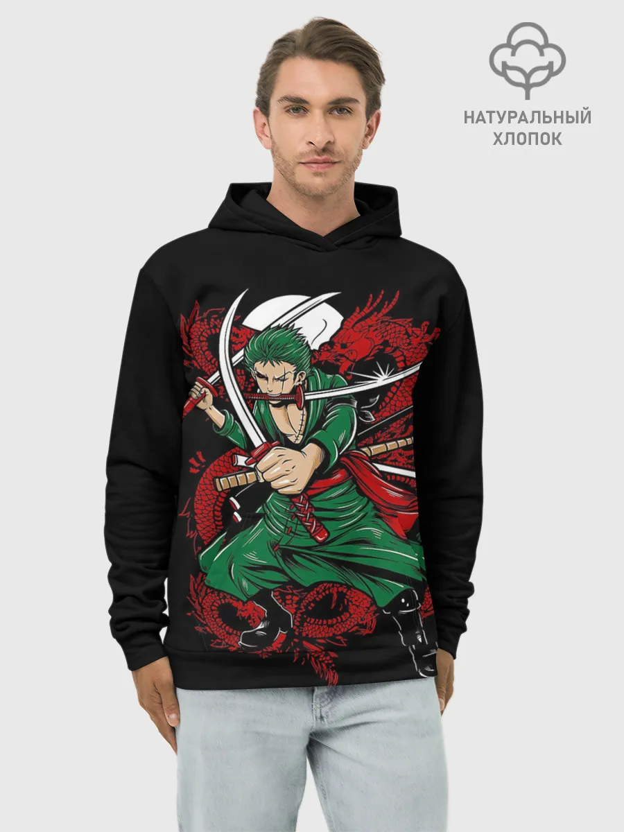 Худи мужской база хлопок / Зеленый воин One Piece