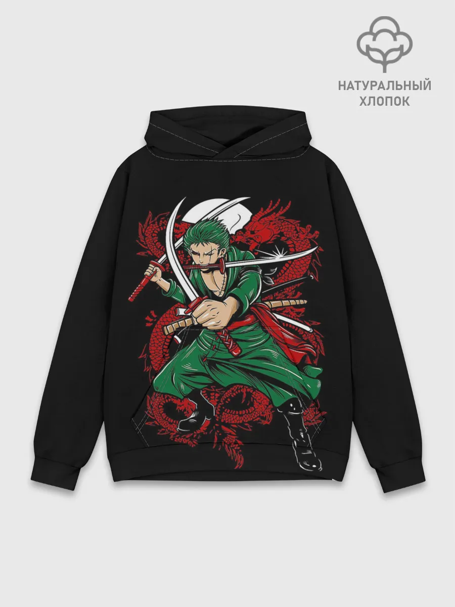 Худи мужской база хлопок / Зеленый воин One Piece