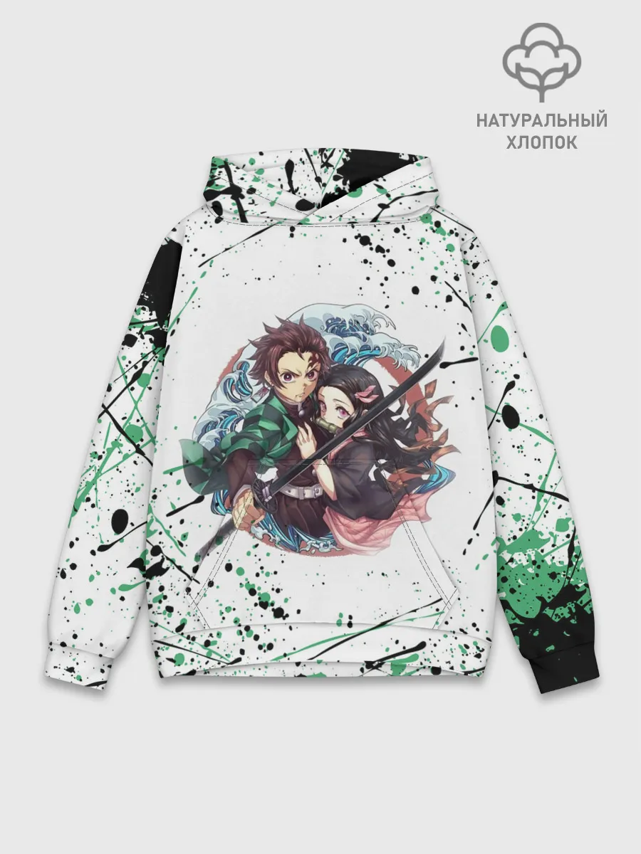 Худи мужской база хлопок / Брызги красок Demon Slayer