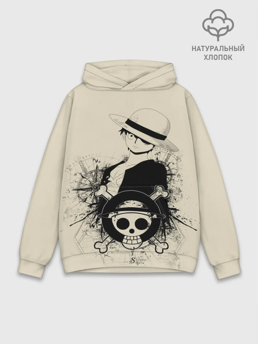 Худи мужской база хлопок / шляпа и череп One Piece