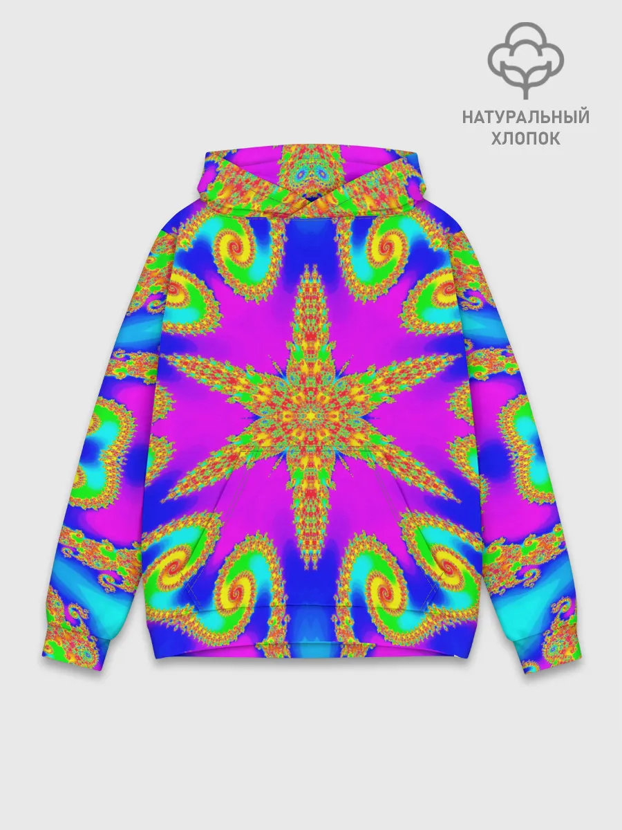 Худи мужской база хлопок / Неоновый фрактал