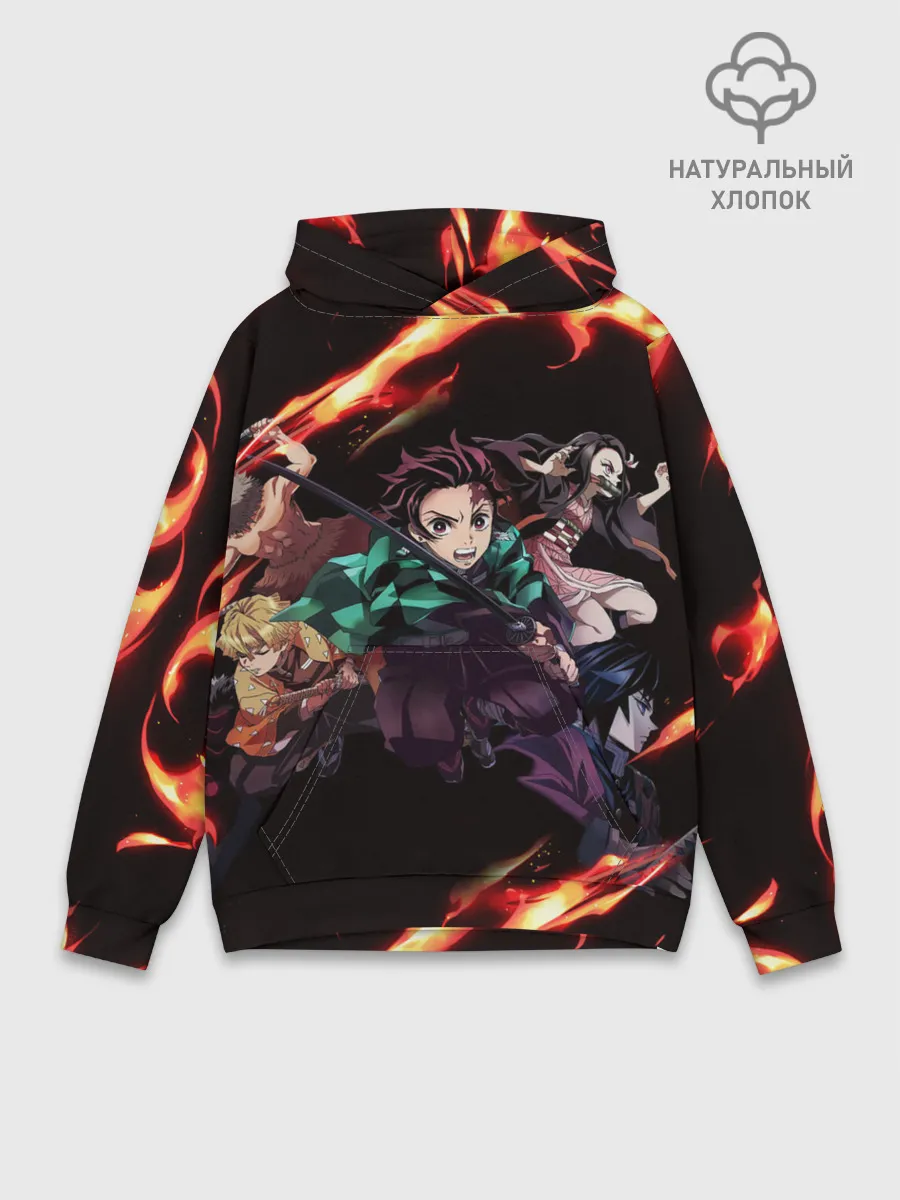 Худи мужской база хлопок / Kimetsu no Yaiba пламенный узор