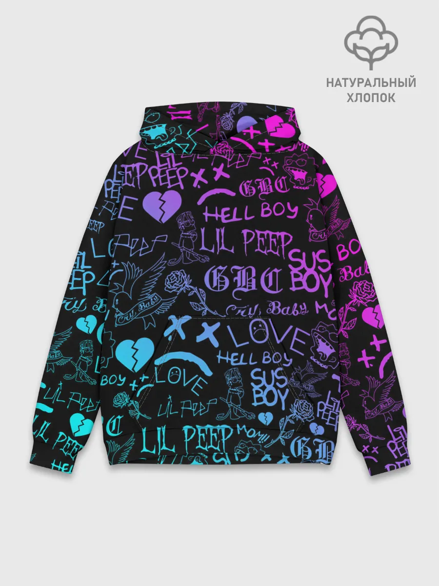 Худи мужской база хлопок / LIL PEEP NEON | ЛИЛ ПИП НЕОН