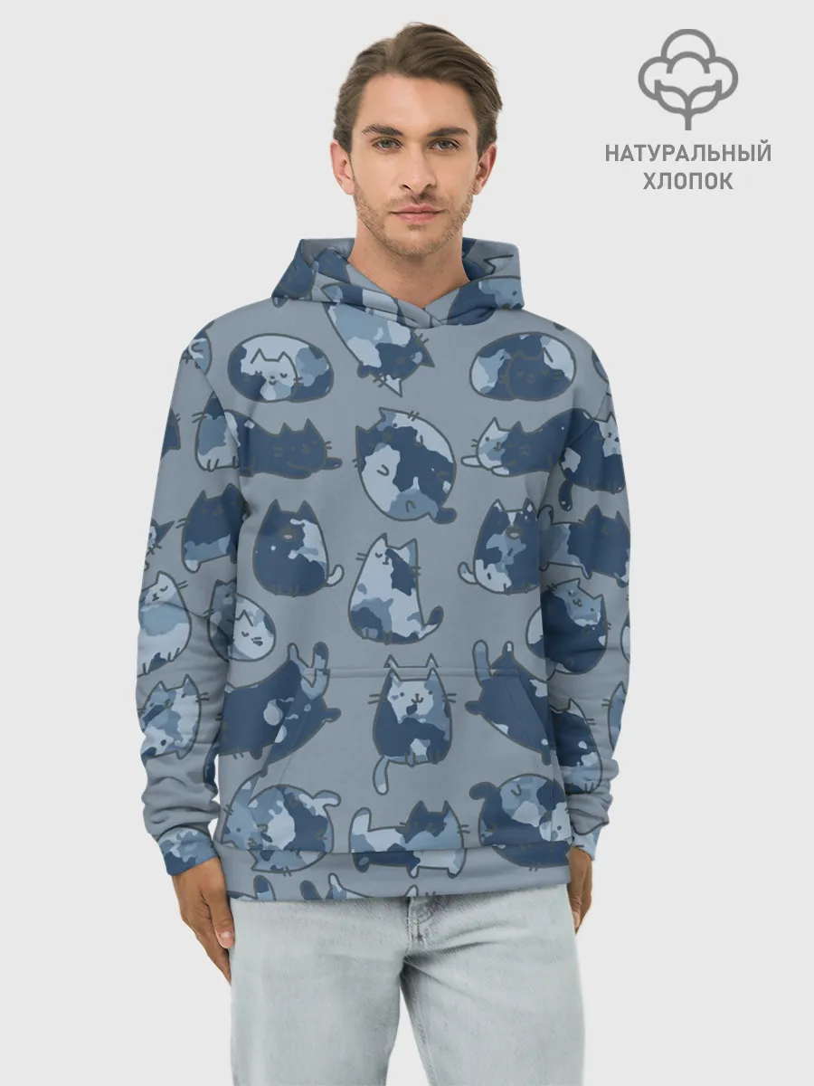 Худи мужской база хлопок / Камуфляж с котиками