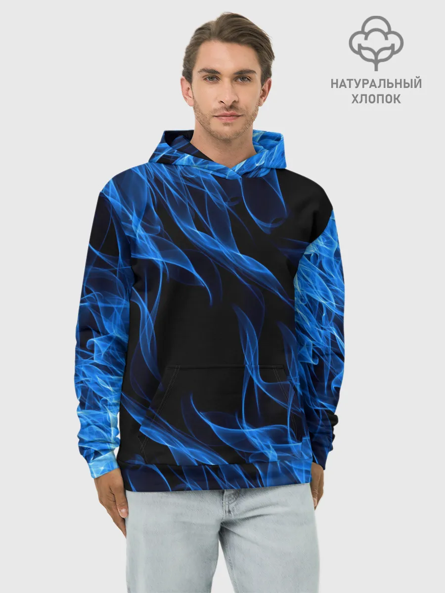 Худи мужской база хлопок / BLUE FIRE FLAME