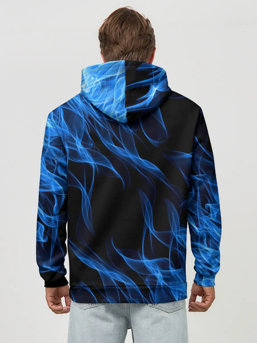 Худи мужской база хлопок / BLUE FIRE FLAME