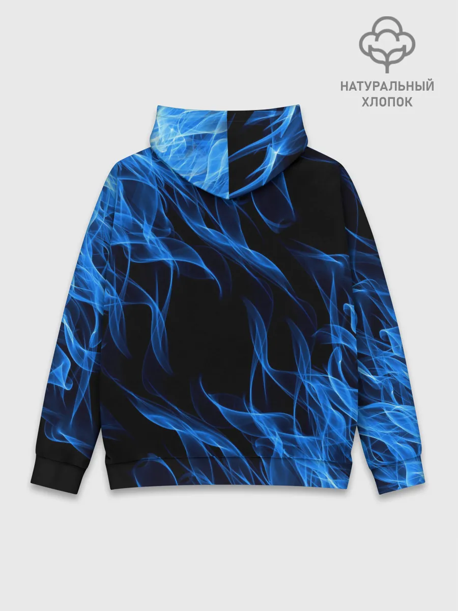 Худи мужской база хлопок / BLUE FIRE FLAME
