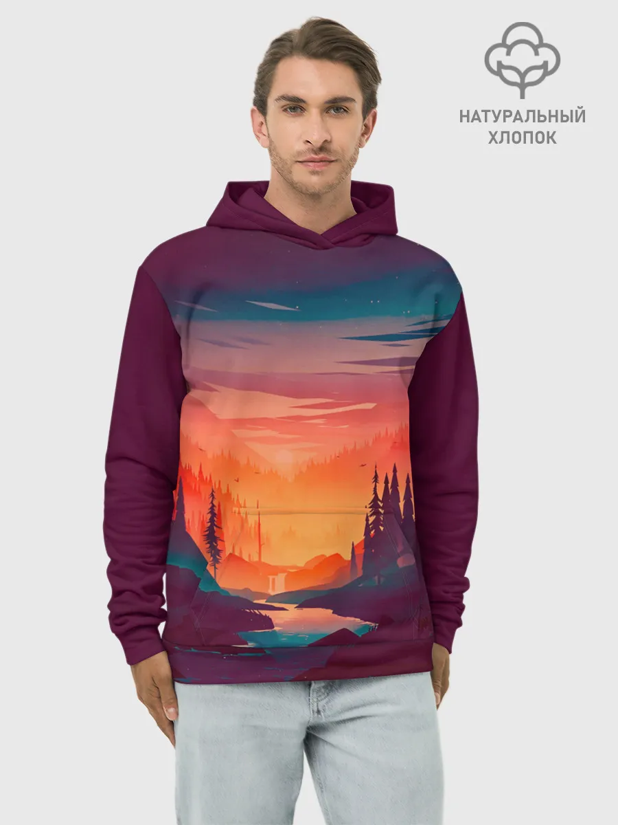 Худи мужской база хлопок / Minimal forest sunset