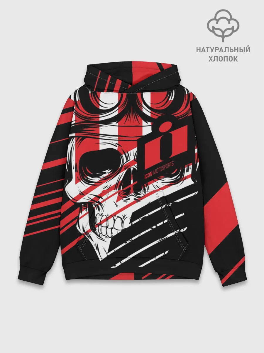 Худи мужской база хлопок / Череп Icon красный