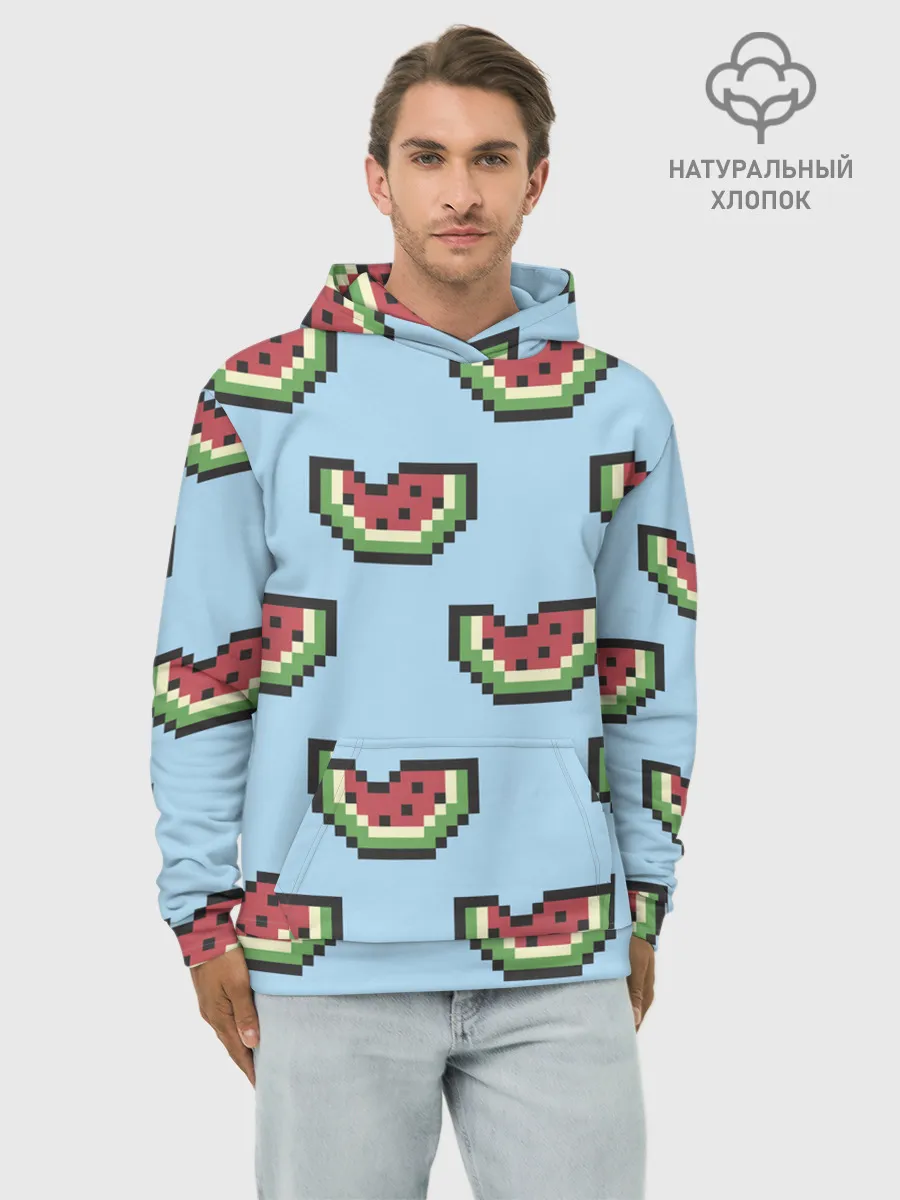 Худи мужской база хлопок / Пиксельный арбуз