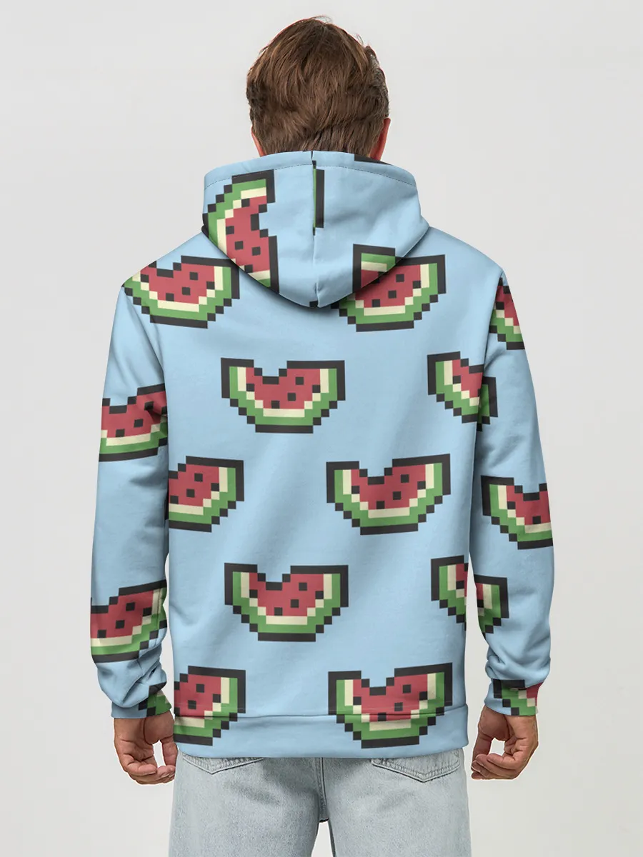 Худи мужской база хлопок / Пиксельный арбуз