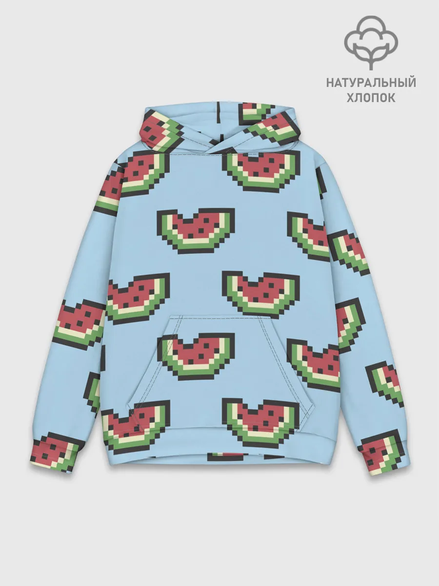 Худи мужской база хлопок / Пиксельный арбуз